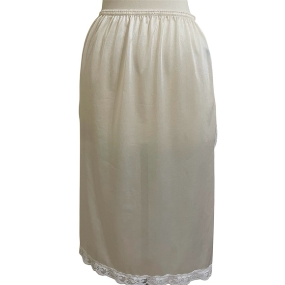 VINTAGE Cream Midi Half Slip Double Side Slits - Picture 1 of 9